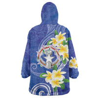 Northern Mariana Islands Chamorro Wearable Blanket Hoodie Plumeria Curves Style Navy Version