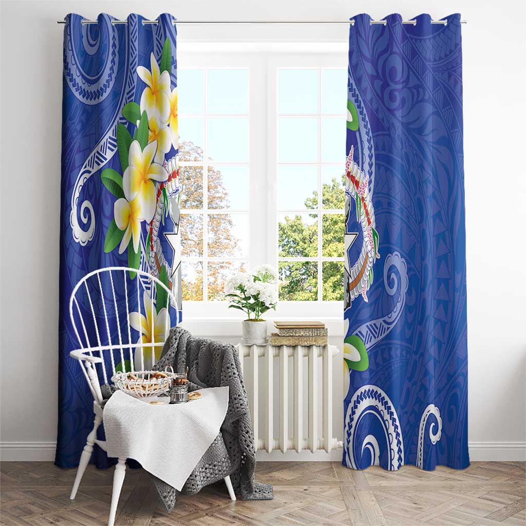 Northern Mariana Islands Chamorro Window Curtain Plumeria Curves Style Navy Version