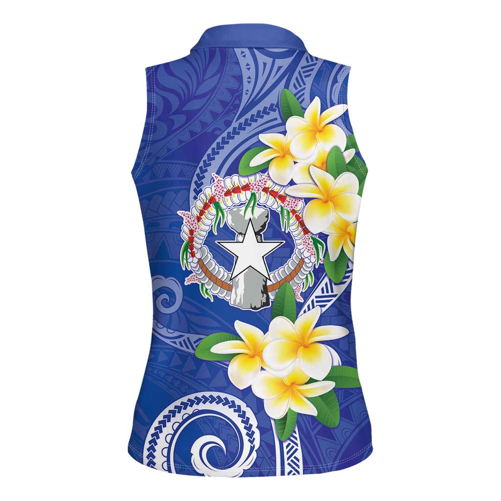 Northern Mariana Islands Chamorro Women Sleeveless Polo Shirt Plumeria Curves Style Navy Version