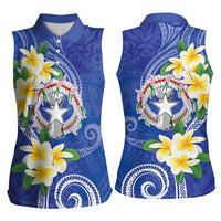 Northern Mariana Islands Chamorro Women Sleeveless Polo Shirt Plumeria Curves Style Navy Version