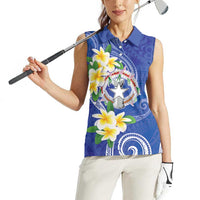 Northern Mariana Islands Chamorro Women Sleeveless Polo Shirt Plumeria Curves Style Navy Version