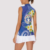 Northern Mariana Islands Chamorro Women Sleeveless Polo Shirt Plumeria Curves Style Navy Version