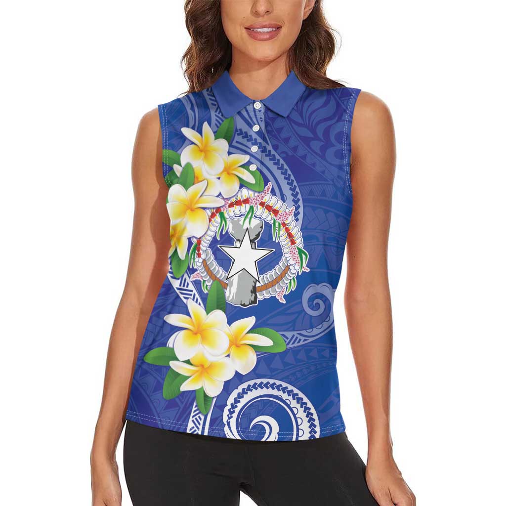 Northern Mariana Islands Chamorro Women Sleeveless Polo Shirt Plumeria Curves Style Navy Version