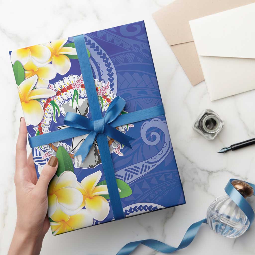 Northern Mariana Islands Chamorro Wrapping Paper Plumeria Curves Style Navy Version