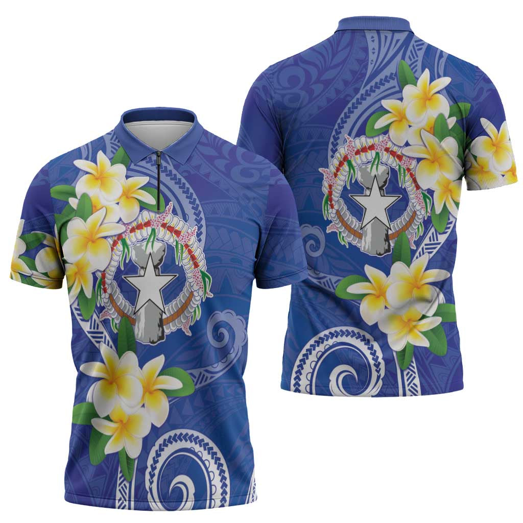 Northern Mariana Islands Chamorro Zipper Polo Shirt Plumeria Curves Style Navy Version