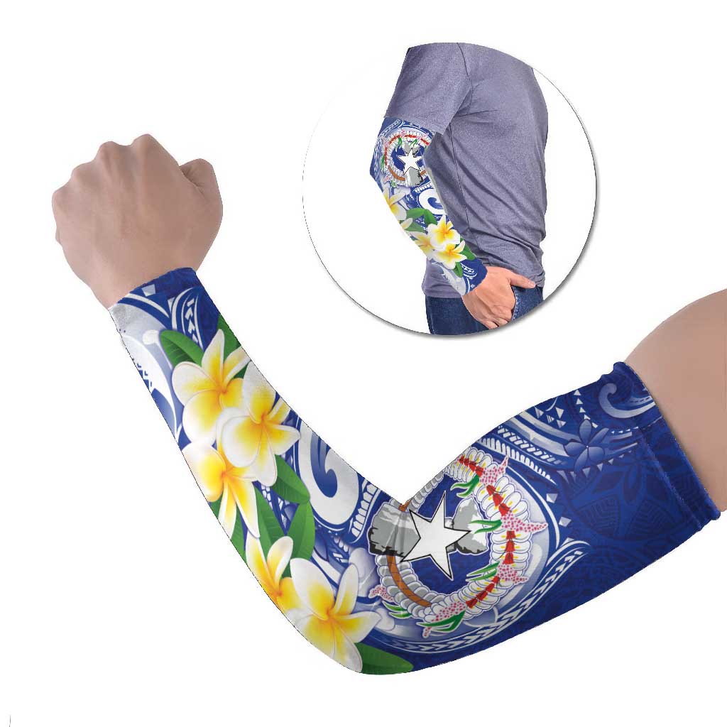 Northern Mariana Islands Arm Sleeves Polynesian Pattern With Frangipani