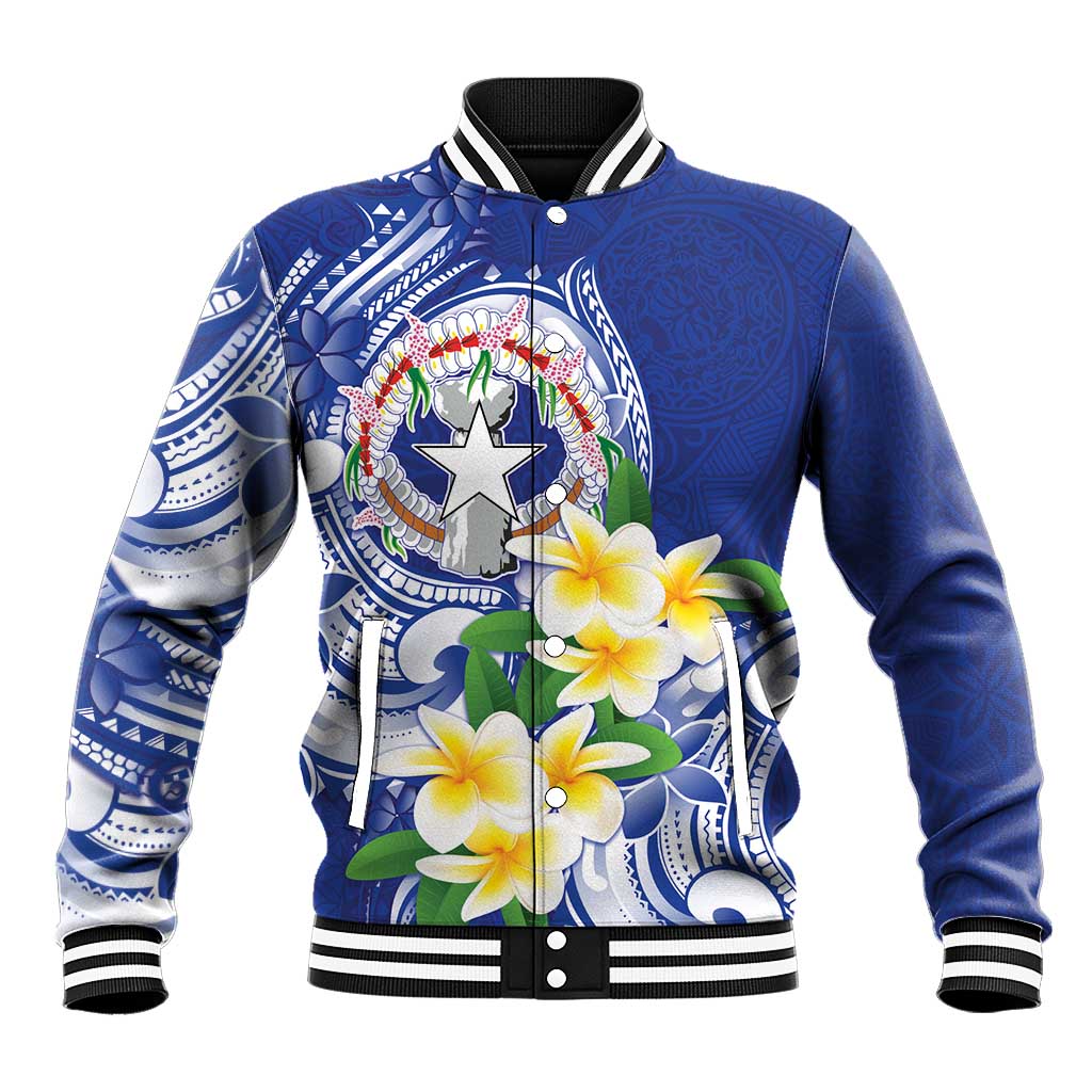 Northern Mariana Islands Baseball Jacket Polynesian Pattern With Frangipani