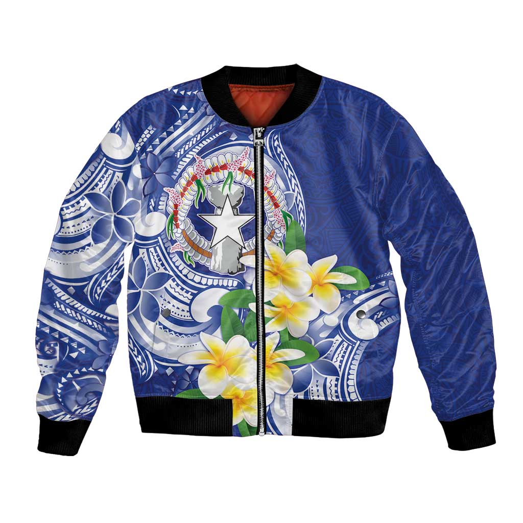Northern Mariana Islands Bomber Jacket Polynesian Pattern With Frangipani
