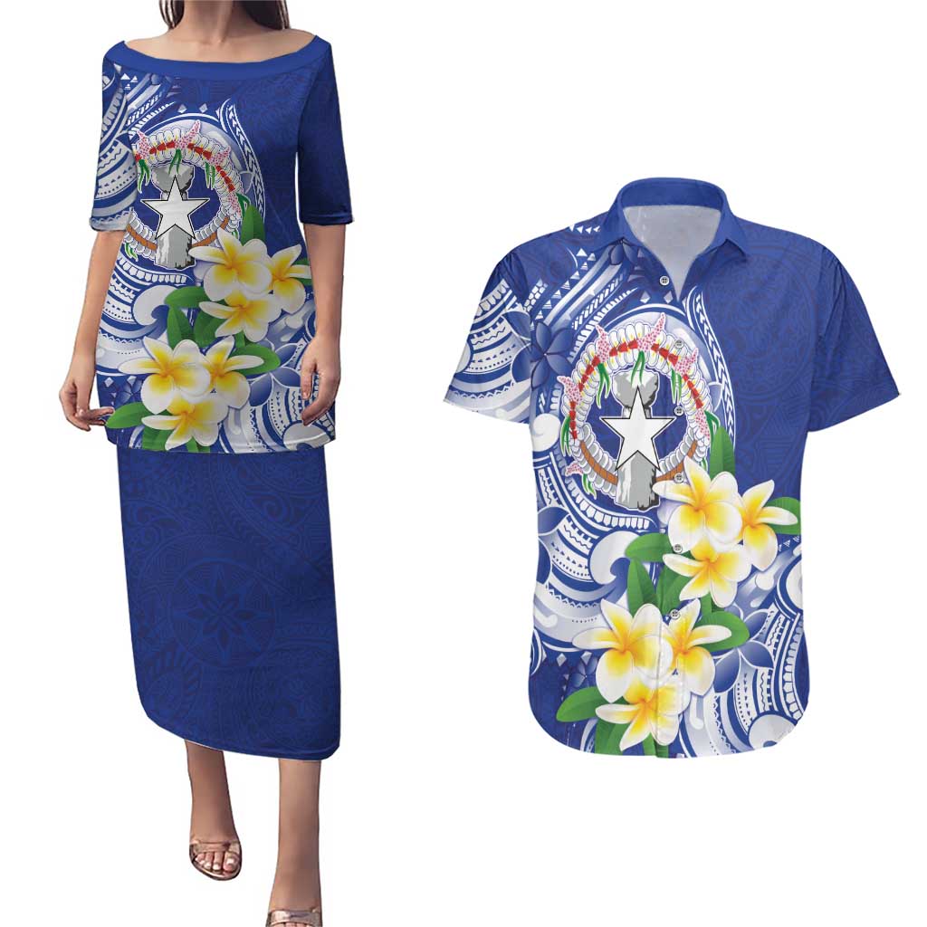 Northern Mariana Islands Couples Matching Puletasi and Hawaiian Shirt Polynesian Pattern With Frangipani