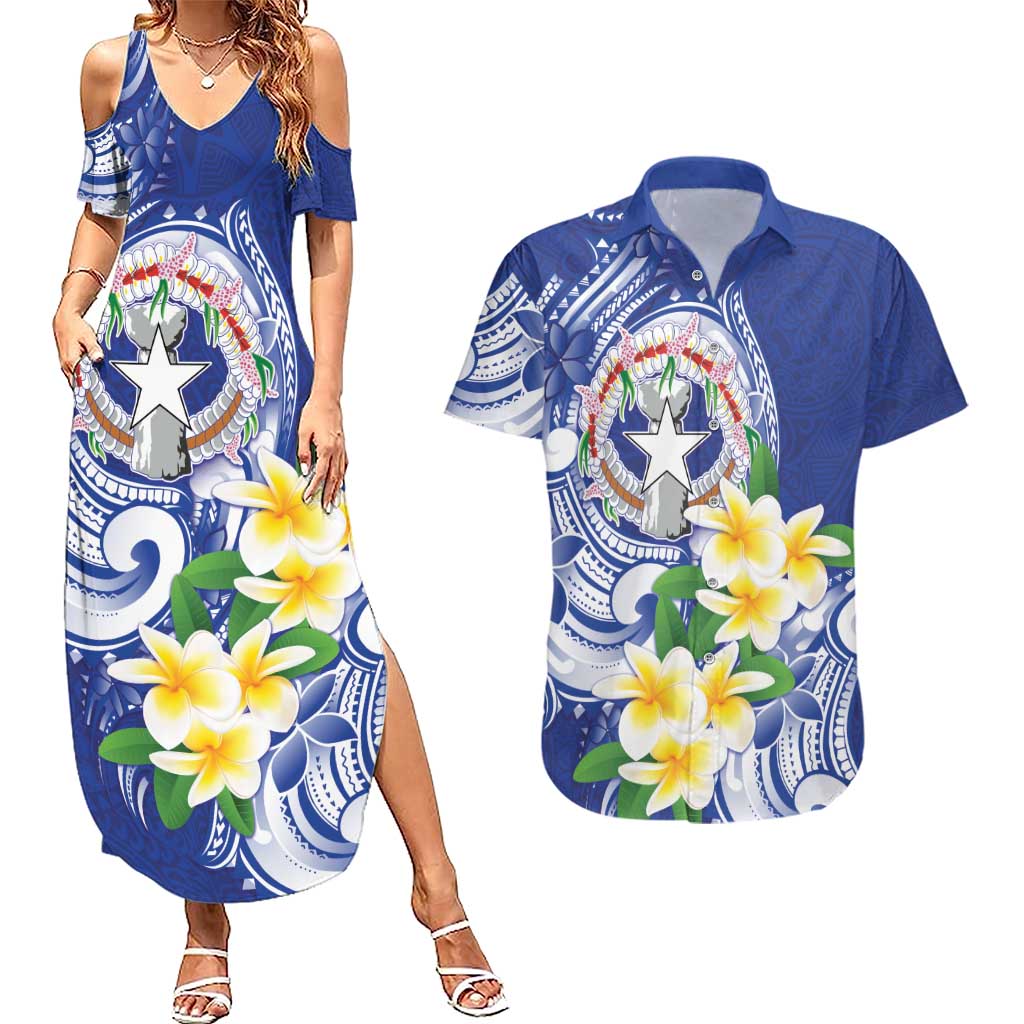 Northern Mariana Islands Couples Matching Summer Maxi Dress and Hawaiian Shirt Polynesian Pattern With Frangipani