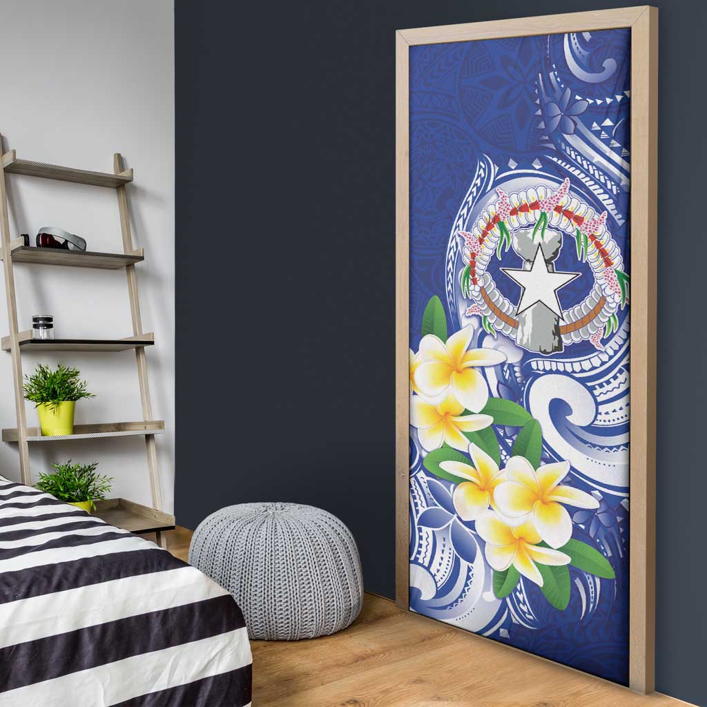 Northern Mariana Islands Door Cover Polynesian Pattern With Frangipani