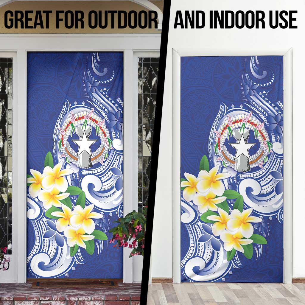 Northern Mariana Islands Door Cover Polynesian Pattern With Frangipani