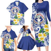 Northern Mariana Islands Family Matching Long Sleeve Bodycon Dress and Hawaiian Shirt Polynesian Pattern With Frangipani