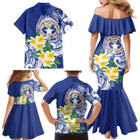 Northern Mariana Islands Family Matching Mermaid Dress and Hawaiian Shirt Polynesian Pattern With Frangipani