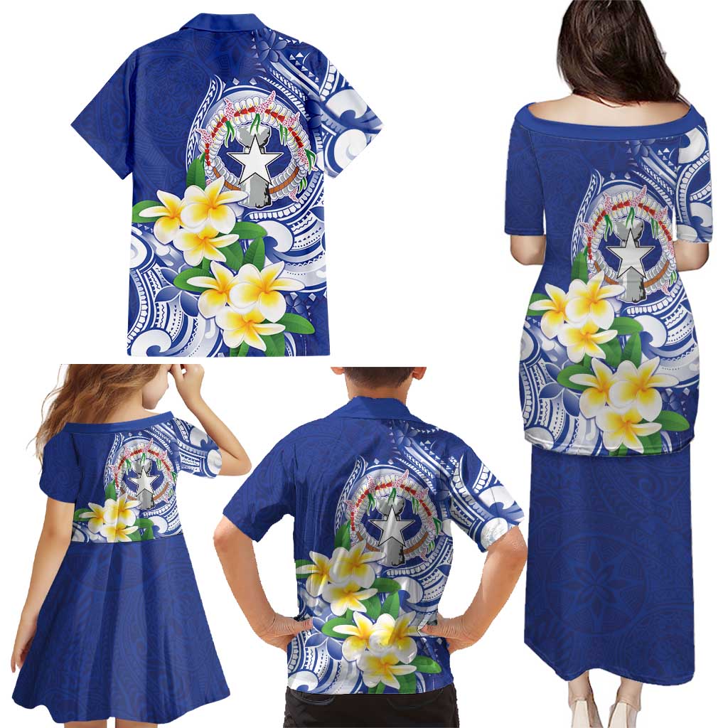 Northern Mariana Islands Family Matching Puletasi and Hawaiian Shirt Polynesian Pattern With Frangipani