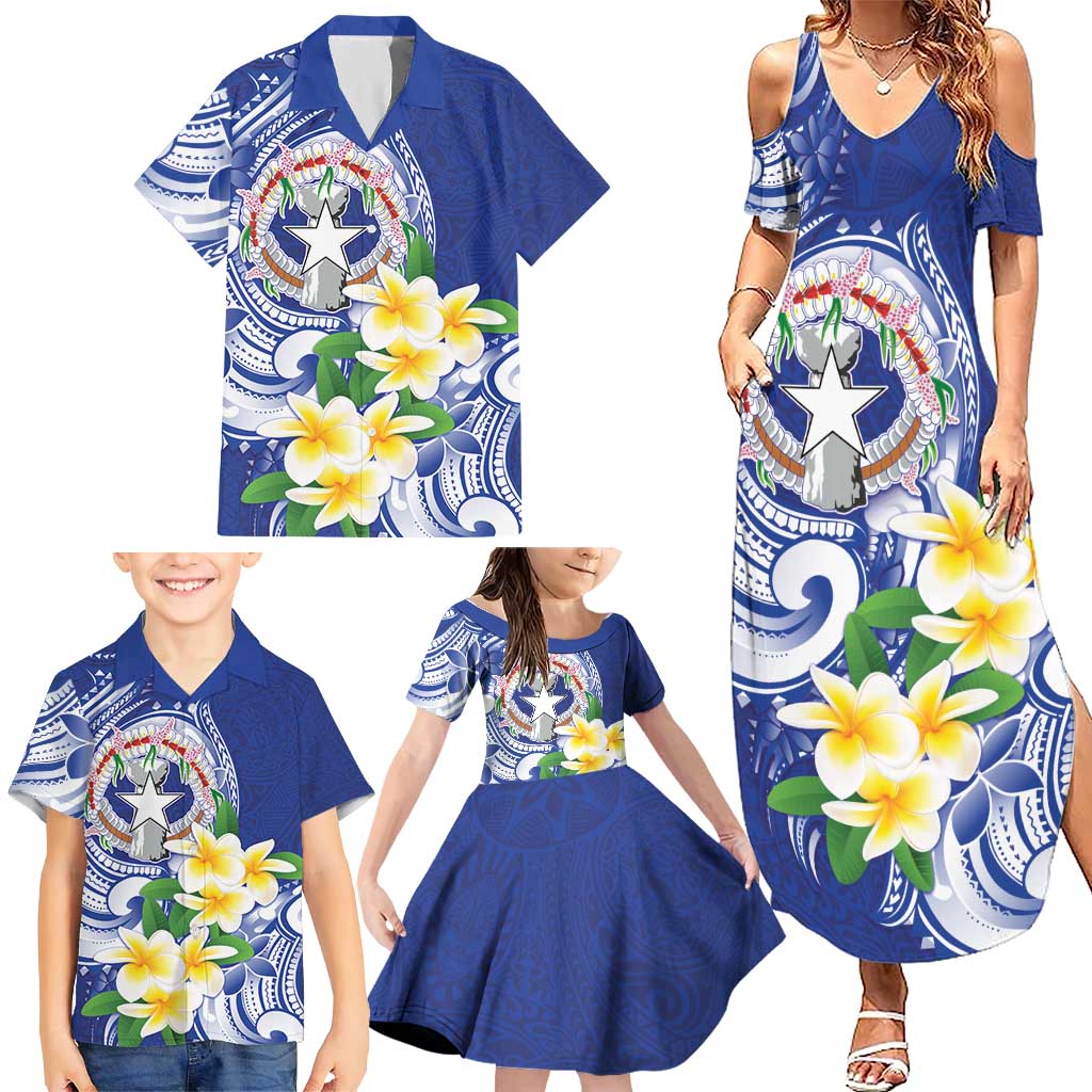 Northern Mariana Islands Family Matching Summer Maxi Dress and Hawaiian Shirt Polynesian Pattern With Frangipani
