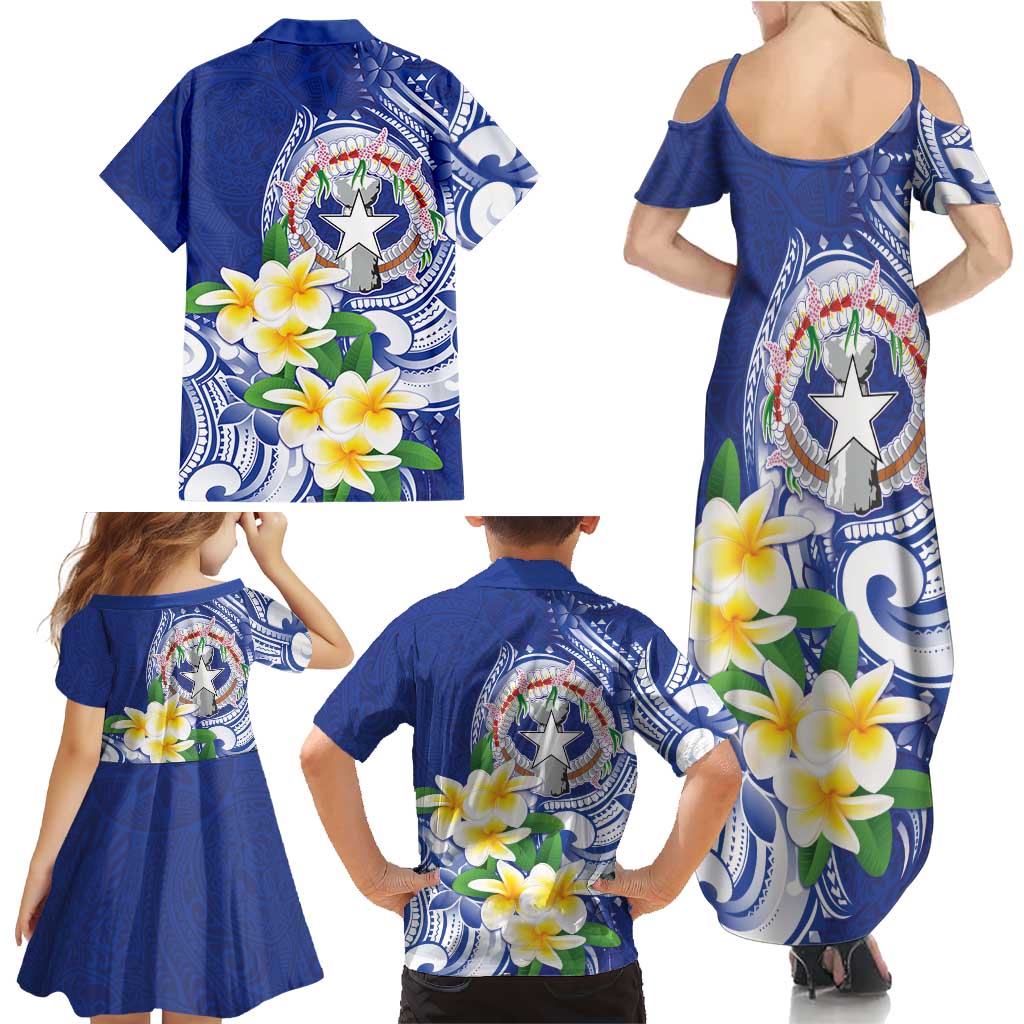 Northern Mariana Islands Family Matching Summer Maxi Dress and Hawaiian Shirt Polynesian Pattern With Frangipani
