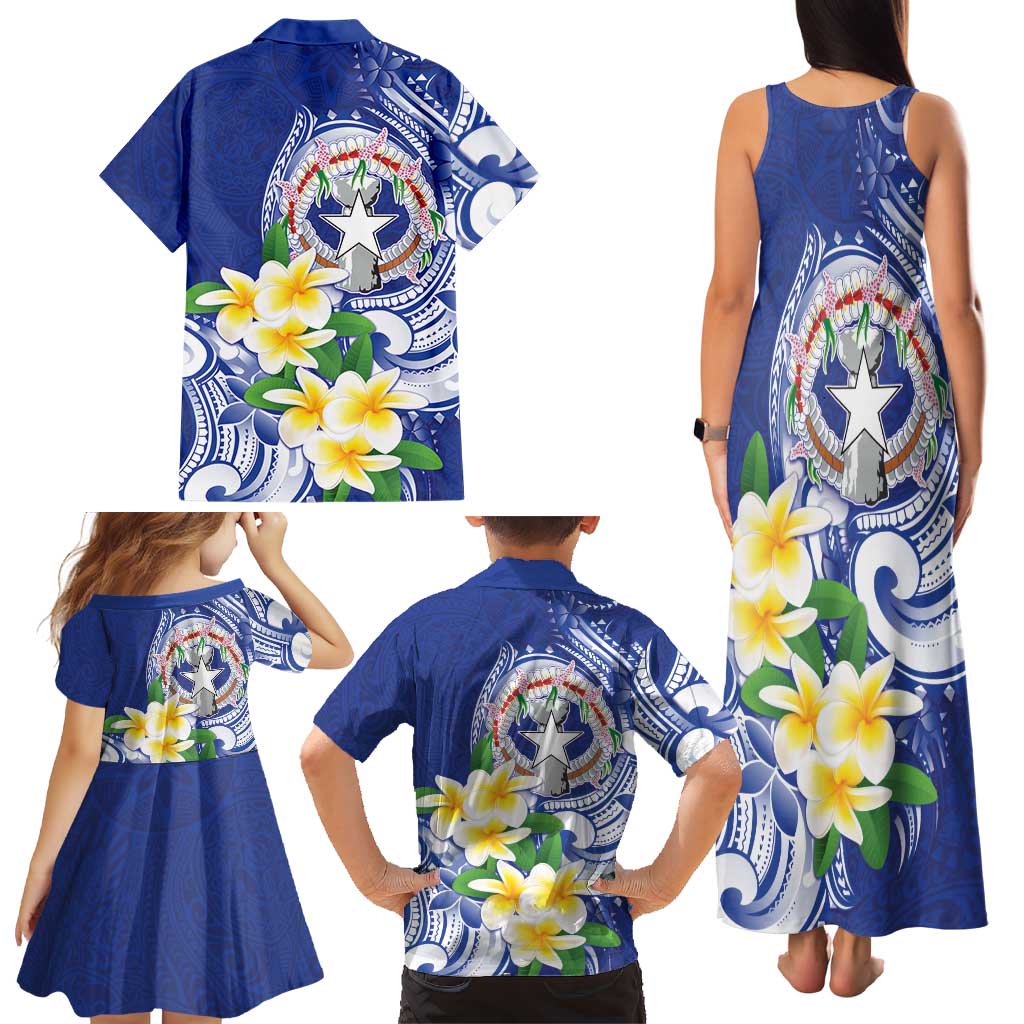 Northern Mariana Islands Family Matching Tank Maxi Dress and Hawaiian Shirt Polynesian Pattern With Frangipani