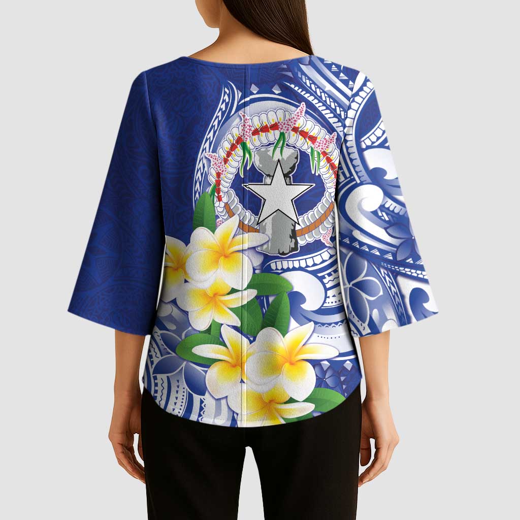 Northern Mariana Islands Kimono Sleeve Blouse Polynesian Pattern With Frangipani