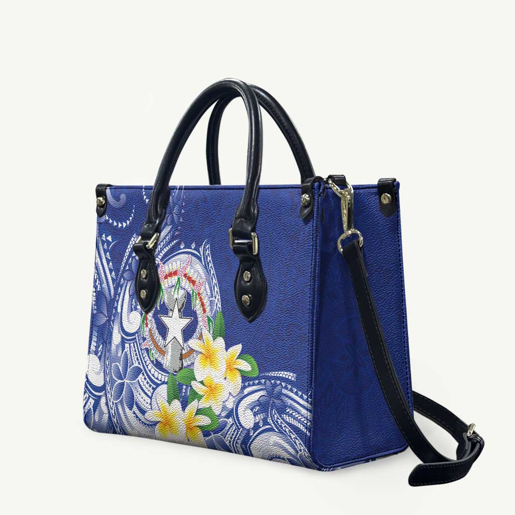 Northern Mariana Islands Leather Bag Polynesian Pattern With Frangipani