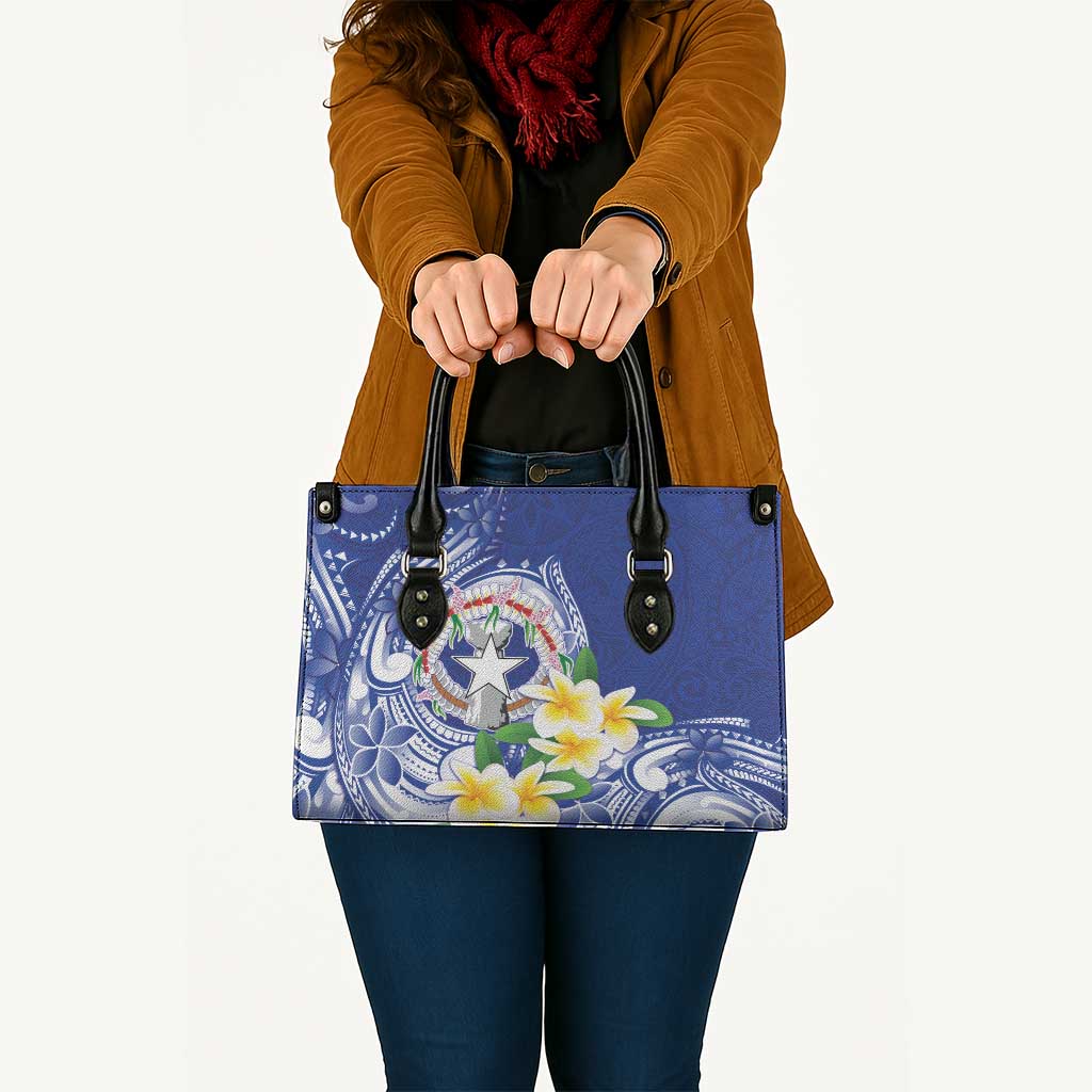Northern Mariana Islands Leather Bag Polynesian Pattern With Frangipani