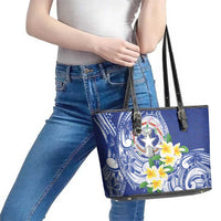 Northern Mariana Islands Leather Tote Bag Polynesian Pattern With Frangipani