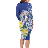 Northern Mariana Islands Long Sleeve Bodycon Dress Polynesian Pattern With Frangipani