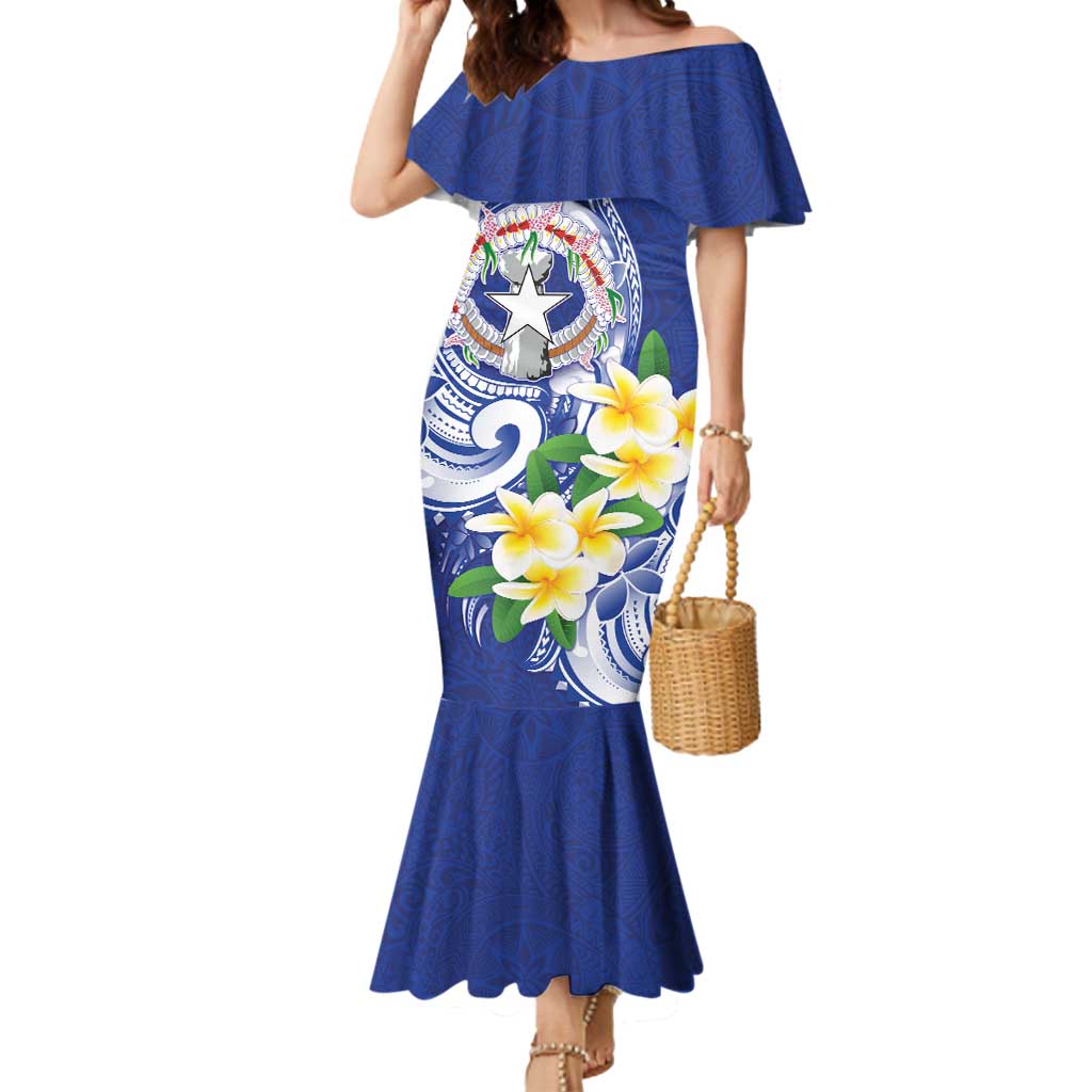 Northern Mariana Islands Mermaid Dress Polynesian Pattern With Frangipani