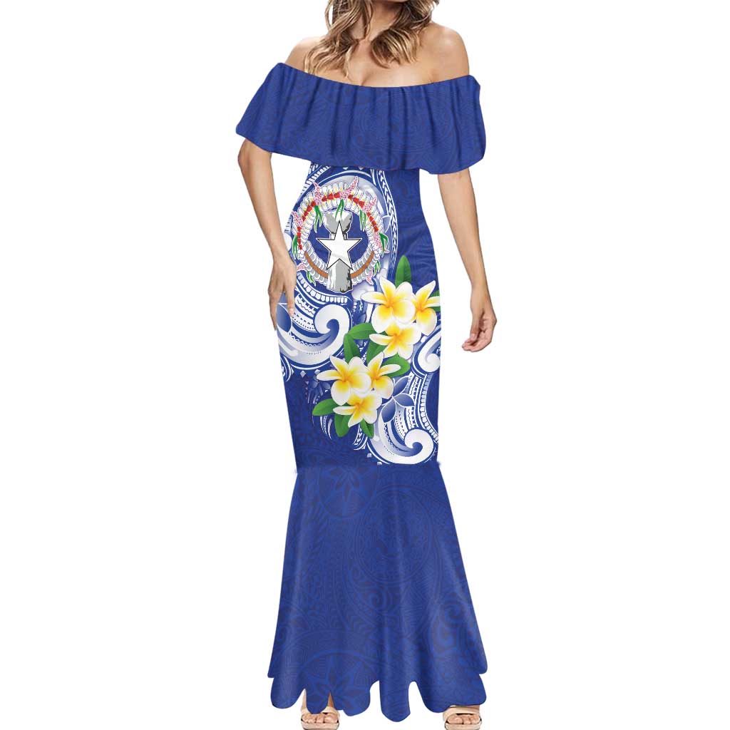 Northern Mariana Islands Mermaid Dress Polynesian Pattern With Frangipani