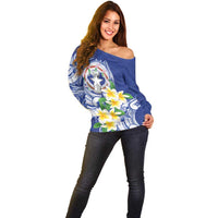 Northern Mariana Islands Off Shoulder Sweater Polynesian Pattern With Frangipani