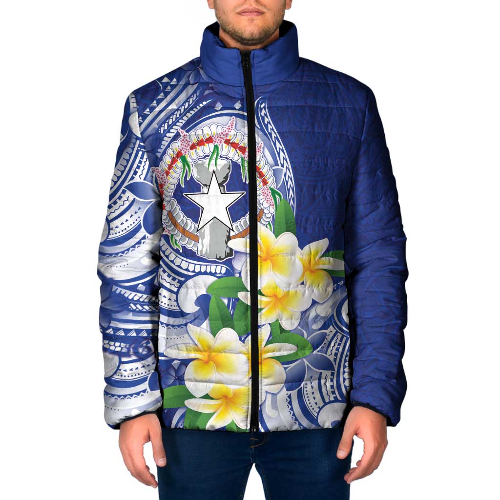 Northern Mariana Islands Padded Jacket Polynesian Pattern With Frangipani
