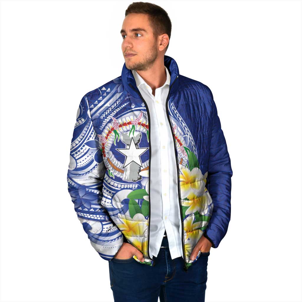 Northern Mariana Islands Padded Jacket Polynesian Pattern With Frangipani