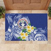 Northern Mariana Islands Rubber Doormat Polynesian Pattern With Frangipani