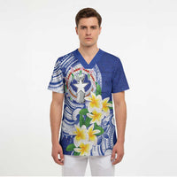 Northern Mariana Islands Scrub Top Polynesian Pattern With Frangipani