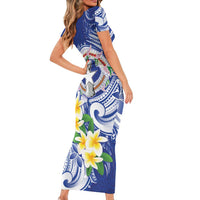 Northern Mariana Islands Short Sleeve Bodycon Dress Polynesian Pattern With Frangipani