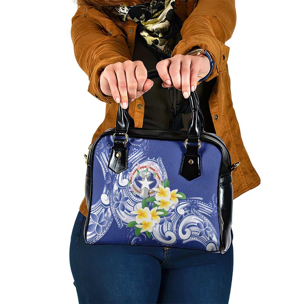 Northern Mariana Islands Shoulder Handbag Polynesian Pattern With Frangipani
