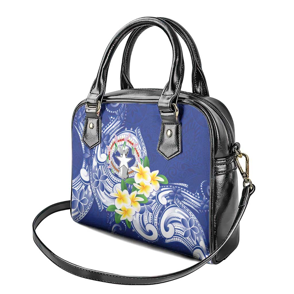 Northern Mariana Islands Shoulder Handbag Polynesian Pattern With Frangipani
