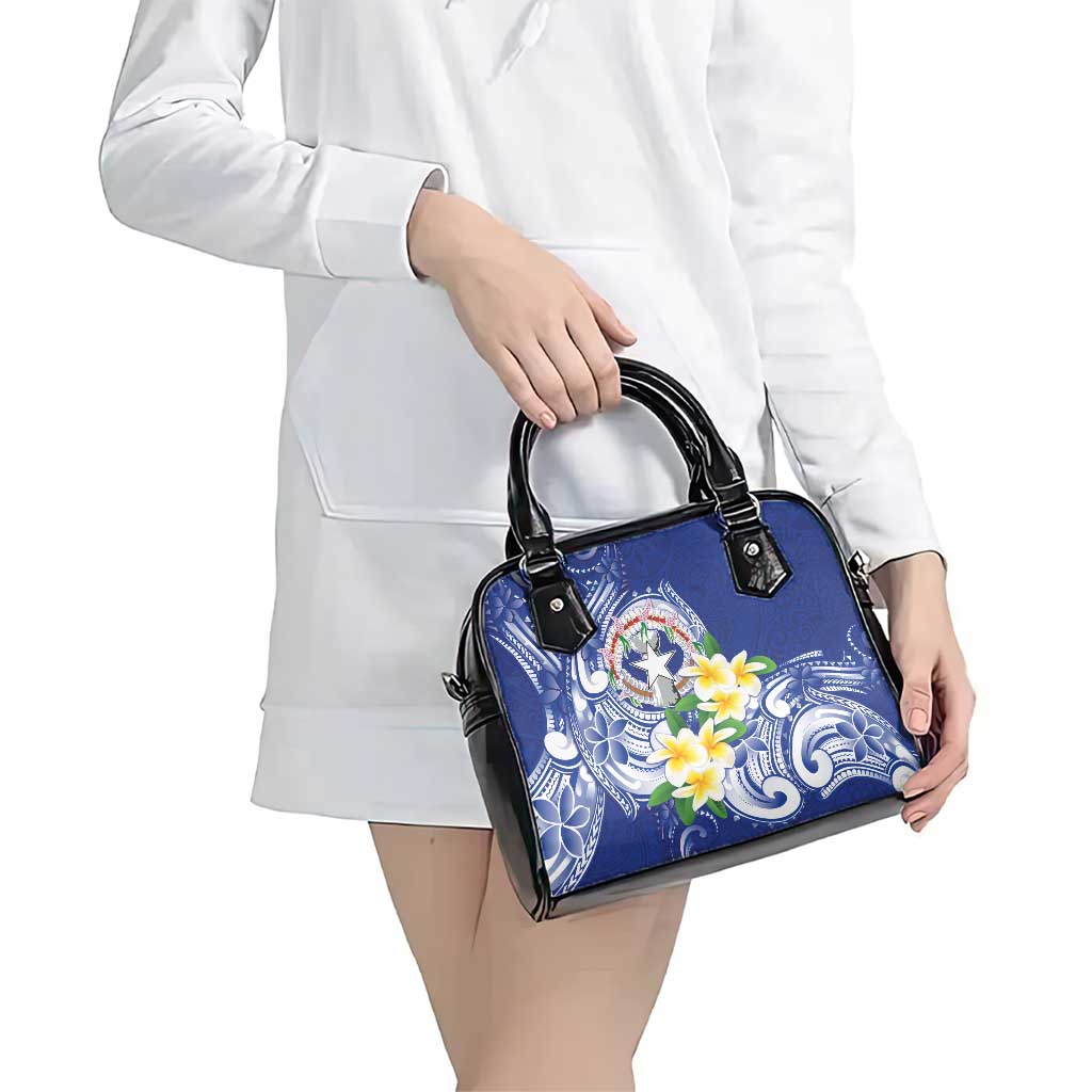 Northern Mariana Islands Shoulder Handbag Polynesian Pattern With Frangipani