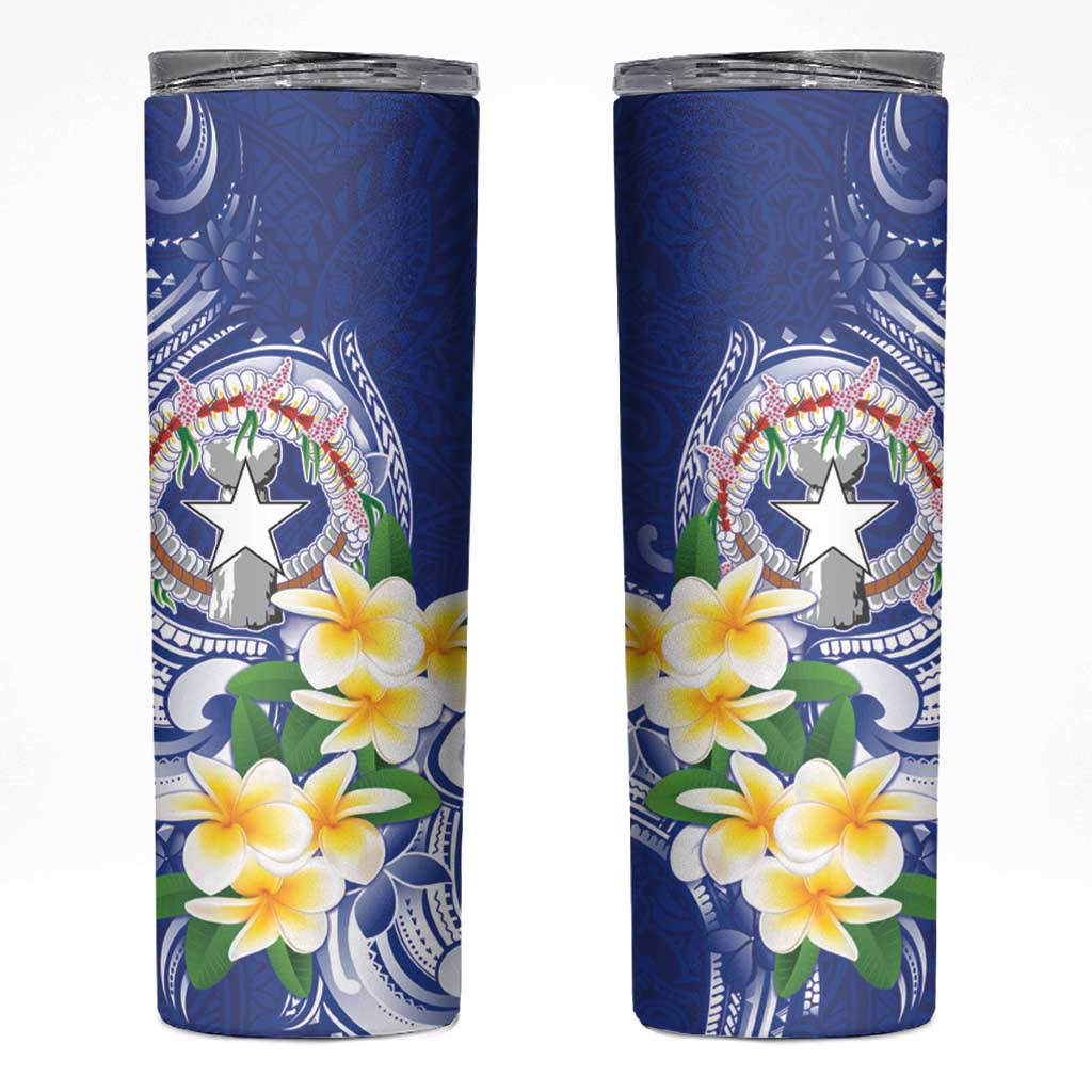 Northern Mariana Islands Skinny Tumbler Polynesian Pattern With Frangipani