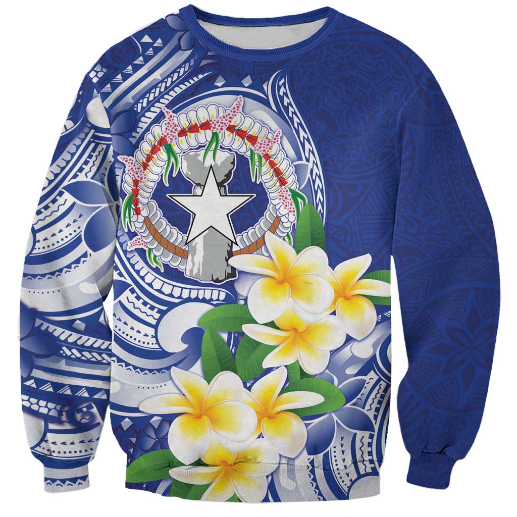 Northern Mariana Islands Sweatshirt Polynesian Pattern With Frangipani