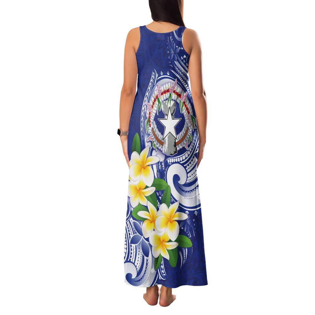 Northern Mariana Islands Tank Maxi Dress Polynesian Pattern With Frangipani