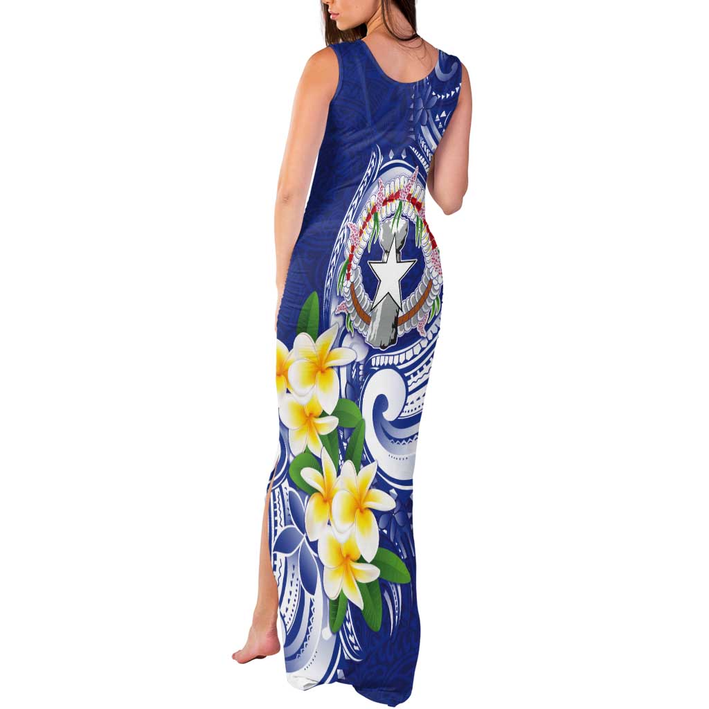 Northern Mariana Islands Tank Maxi Dress Polynesian Pattern With Frangipani