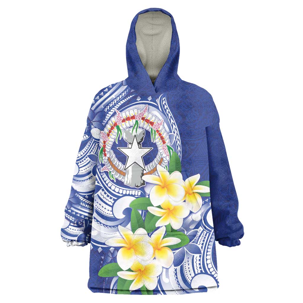 Northern Mariana Islands Wearable Blanket Hoodie Polynesian Pattern With Frangipani