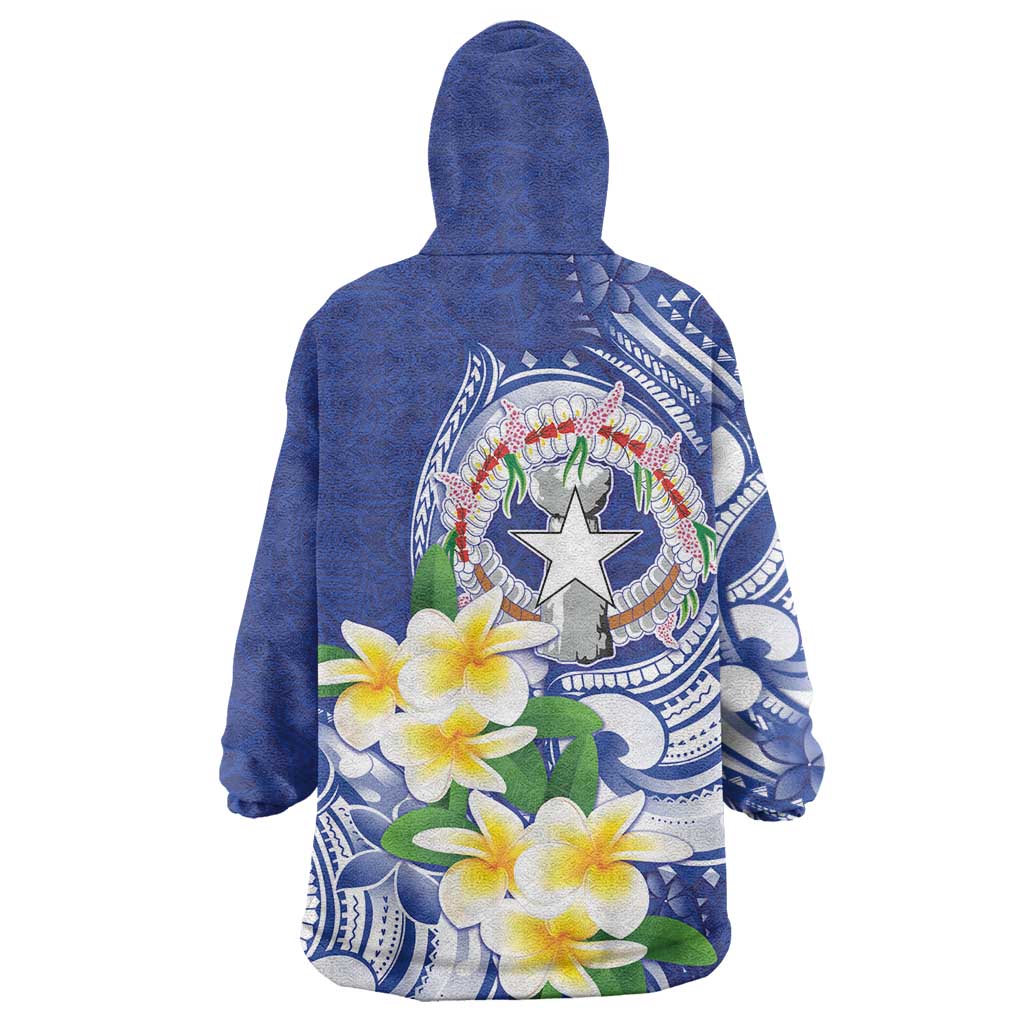 Northern Mariana Islands Wearable Blanket Hoodie Polynesian Pattern With Frangipani