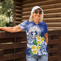 Northern Mariana Islands Women Polo Shirt Polynesian Pattern With Frangipani