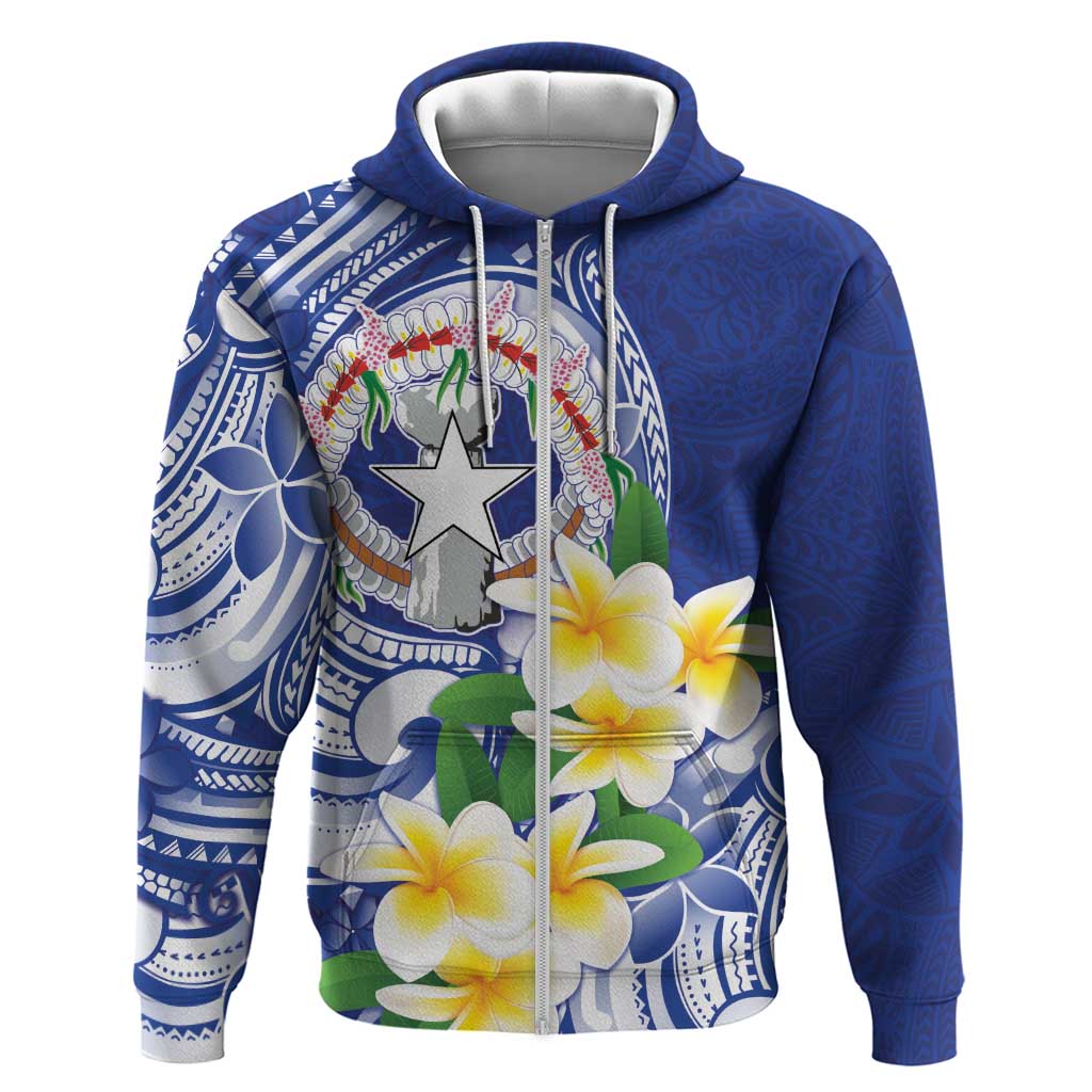 Northern Mariana Islands Zip Hoodie Polynesian Pattern With Frangipani
