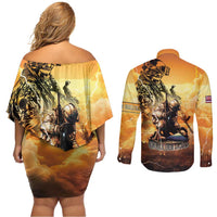 Hawaii Memorial Day Couples Matching Off Shoulder Short Dress and Long Sleeve Button Shirt Remember Their Sacrifice