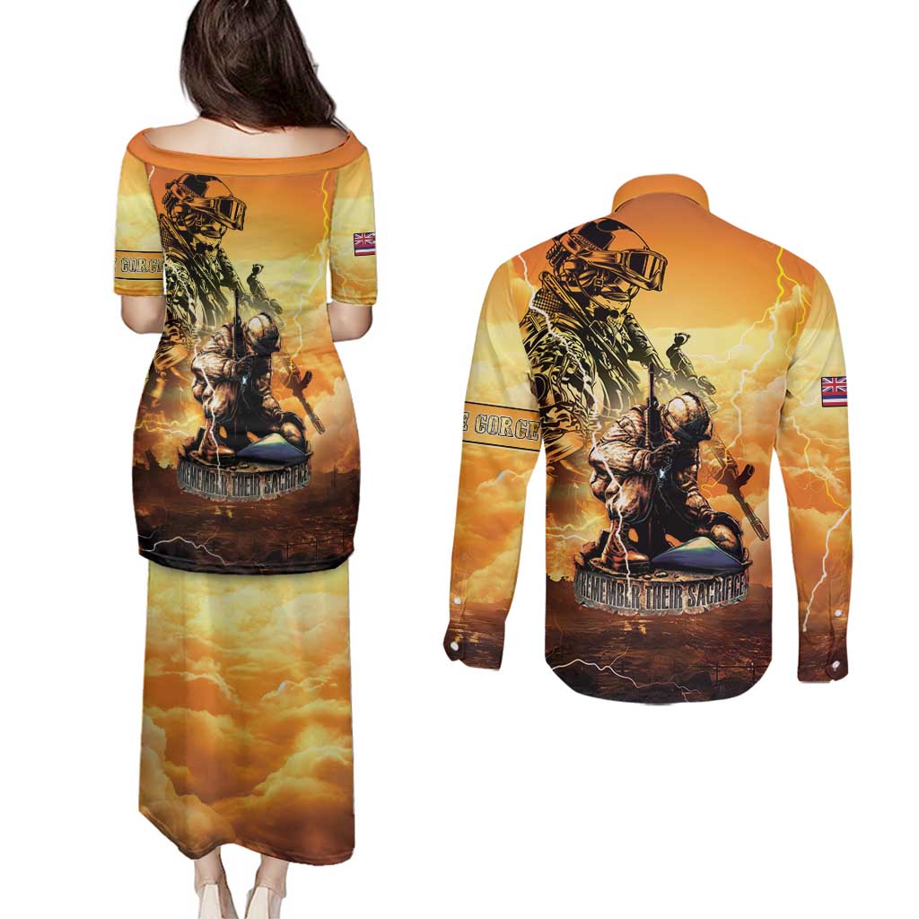 Hawaii Memorial Day Couples Matching Puletasi and Long Sleeve Button Shirt Remember Their Sacrifice