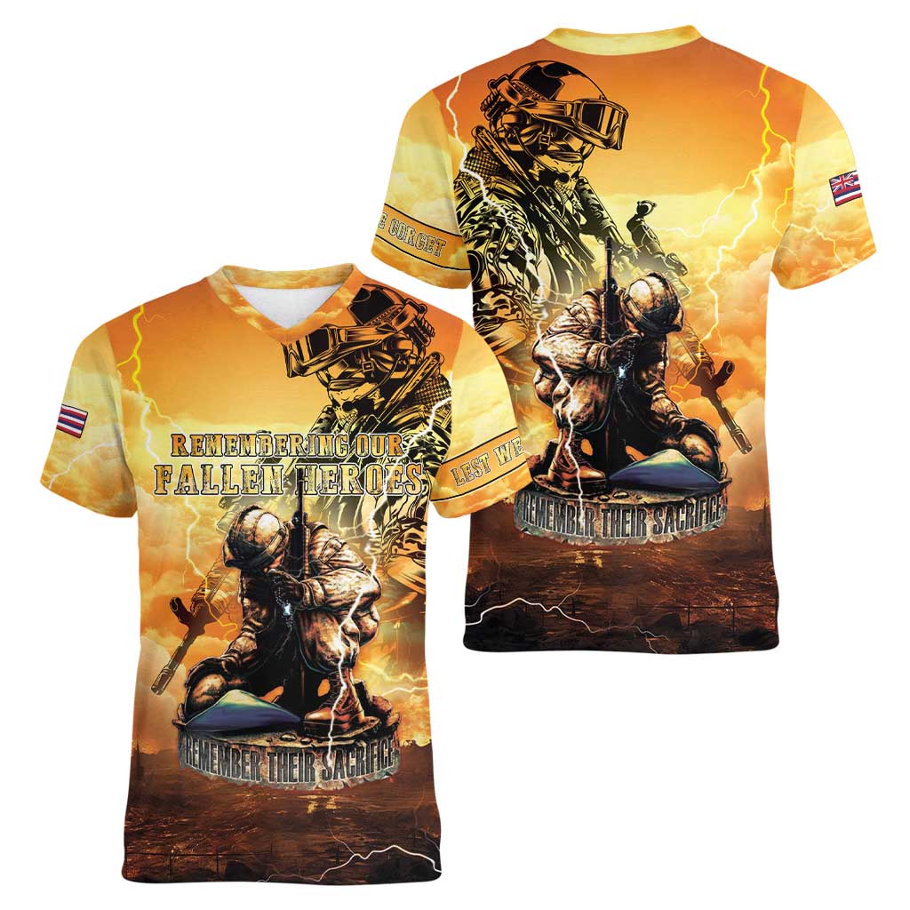 Hawaii Memorial Day Women V-Neck T-Shirt Remember Their Sacrifice