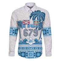 Fiji 679 Constitution Day Family Matching Mermaid Dress and Hawaiian Shirt Fijian Tapa Pattern LT05 Dad's Shirt - Long Sleeve Blue - Polynesian Pride